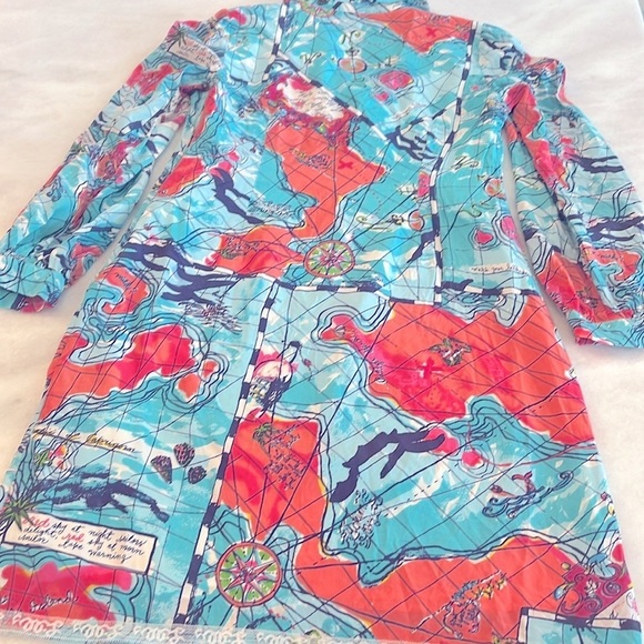 Lilly Pulitzer X Marks Spot 100% Silk dress map boat Size 0 - Picture 8 of 12